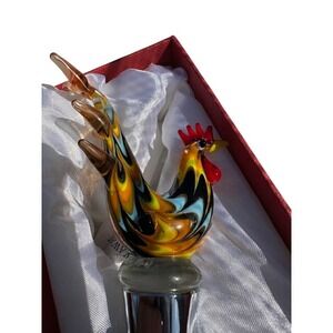 Art Glass Rooster Wine Bottle Stopper Murano Style Colorful Barware Boxed